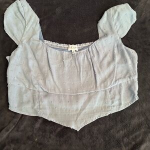 Le Lis Gray Smocked Crop Blouse Cap Sleeve
